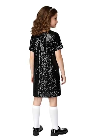 Kız Çocuk Payetli Kısa Kollu Elbise