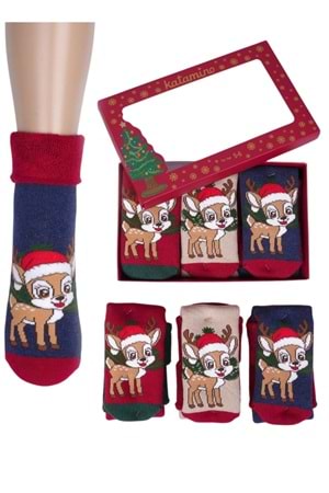 Çocuk Noel Desenli Çorap 3’lü Set