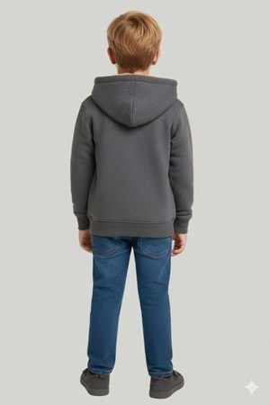 İçi Kürklü Kapüşonlu Fermuarlı Erkek Çocuk Sweatshirt
