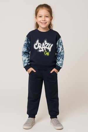 Önü Kolları Baskılı Kız Çocuk Eşofman Takım