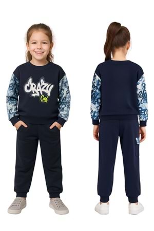 Önü Kolları Baskılı Kız Çocuk Eşofman Takım