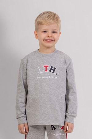 Erkek Çocuk Gri ATH Baskılı Uzun Kollu Sweatshirt