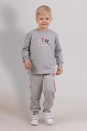 Erkek Çocuk Gri ATH Baskılı Uzun Kollu Sweatshirt