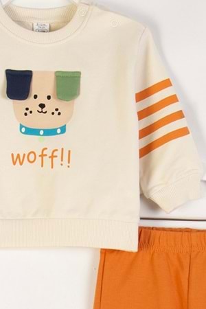 Köpek Baskılı Kulak Detaylı Erkek Bebek Eşofman Takım
