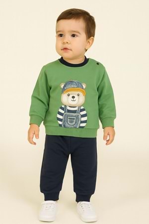 Erkek Çocuk Sweatshirt ve Eşofman Altı Takım Köpek Bear Desenli Rahat Günlük Giyim