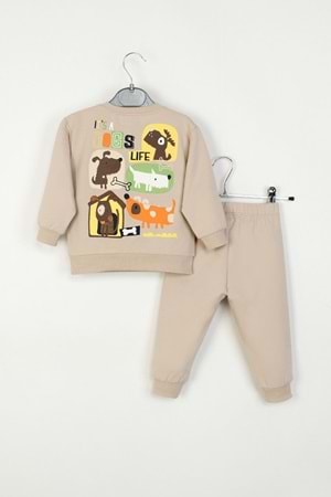 Erkek Çocuk Yaş Eşofman Takımı “It’s a Dog’s Life” Baskılı Sweatshirt & Alt Lacivert