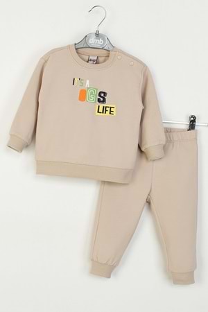 Erkek Çocuk Yaş Eşofman Takımı “It’s a Dog’s Life” Baskılı Sweatshirt & Alt Lacivert