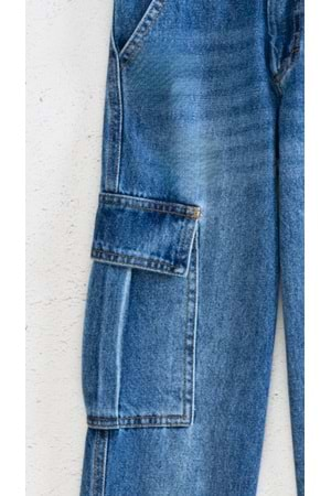 Kargo Cepli Ayarlanabilir Belli Erkek Çocuk Kargo Kot Pantalon - İndigo - 4-5 YAŞ