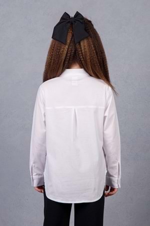 Kız Çocuk Beyaz Oversize Uzun Kollu Gömlek