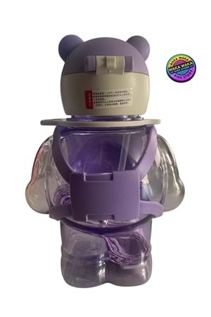 Happy Mini-Cool Ayıcık Şekilli Çocuk Matara 500 ml Renkli Şeffaf Suluk Askılı