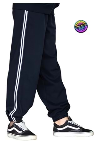 Kız Çocuk Çift Şeritli Eşofman Altı Rahat Kesim Spor Pantolon