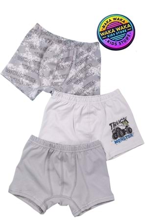 Erkek Çocuk Monster Truck Desenli 3’lü Boxer Seti – Pamuklu Esnek İç Giyim