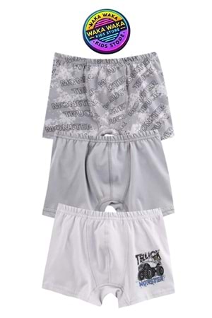 Erkek Çocuk Monster Truck Desenli 3’lü Boxer Seti – Pamuklu Esnek İç Giyim