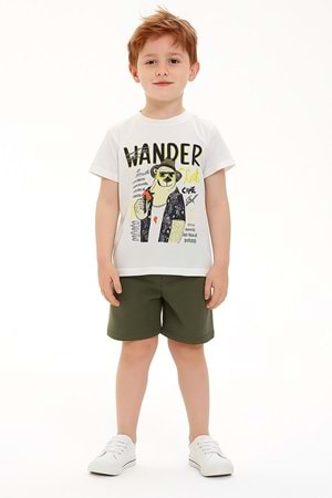 Wander Bear Baskılı Erkek Çocuk Tişört ve Şort Takımı