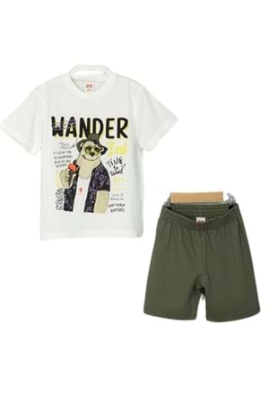 Wander Bear Baskılı Erkek Çocuk Tişört ve Şort Takımı