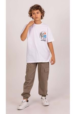 Önü Sırtı Baskılı Bisiklet Yaka Erkek Çocuk T-Shirt