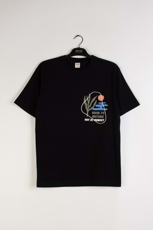 Önü Sırtı Baskılı Bisiklet Yaka Erkek Çocuk T-Shirt - Siyah