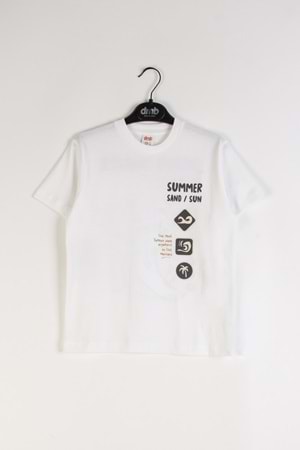 Önü Sırtı Baskılı Bisiklet Yaka Erkek Çocuk T-Shirt - Beyaz