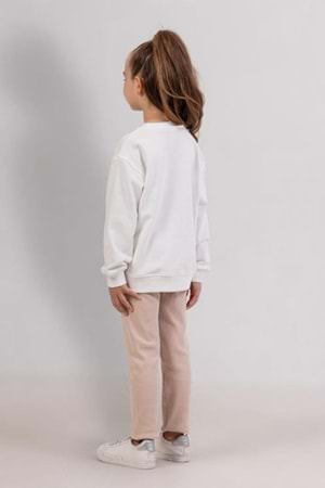 Kız Çocuk Best Friends Baskılı Beyaz Sweatshirt & Bej Tayt Kombini