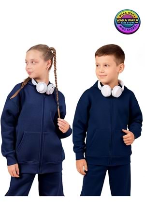 Unisex Çocuk Fermuarlı Kapüşonlu Hırka