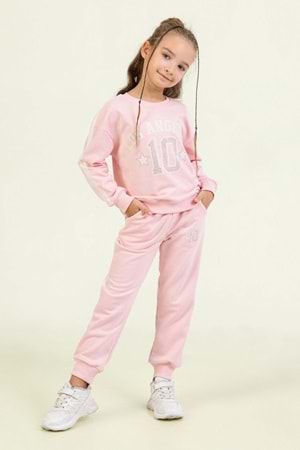 Kız Çocuk Los Angeles 10 Baskılı Pembe Sweatshirt & Eşofman Altı Takımı