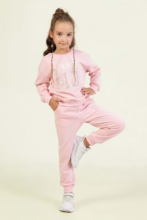 Kız Çocuk Los Angeles 10 Baskılı Pembe Sweatshirt & Eşofman Altı Takımı