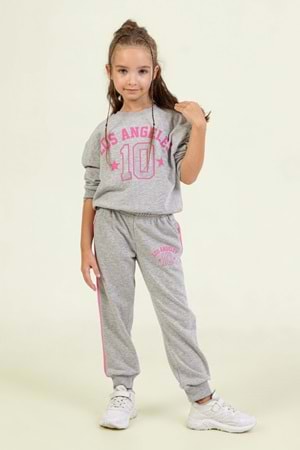 Kız Çocuk Los Angeles 10 Baskılı Pembe Sweatshirt & Eşofman Altı Takımı
