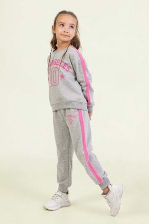 Kız Çocuk Los Angeles 10 Baskılı Pembe Sweatshirt & Eşofman Altı Takımı