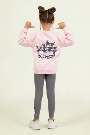 Kız Çocuk Kuromi Baskılı Sweatshirt Renkli Tayt Kombini