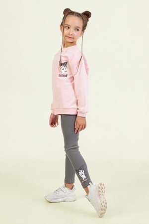 Kız Çocuk Kuromi Baskılı Sweatshirt Renkli Tayt Kombini