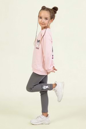 Kız Çocuk Kuromi Baskılı Sweatshirt Renkli Tayt Kombini