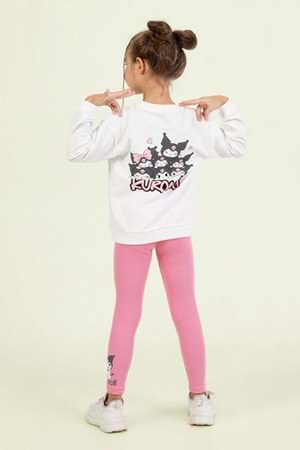 Kız Çocuk Kuromi Baskılı Sweatshirt Renkli Tayt Kombini