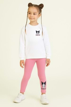 Kız Çocuk Kuromi Baskılı Sweatshirt Renkli Tayt Kombini