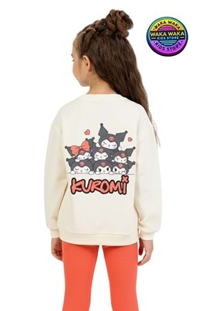 Kız Çocuk Kuromi Baskılı Sweatshirt Renkli Tayt Kombini Kız Çocuk Kuromi Baskılı Sweatshirt Renkli Tayt Kombini