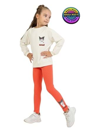 Kız Çocuk Kuromi Baskılı Sweatshirt Renkli Tayt Kombini Kız Çocuk Kuromi Baskılı Sweatshirt Renkli Tayt Kombini