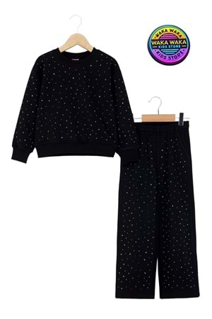 Kız Çocuk Pembe Taş Detaylı Eşofman Takımı – Işıltılı Şık ve Rahat Tasarım