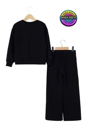 Kız Çocuk Pembe Taş Detaylı Eşofman Takımı – Işıltılı Şık ve Rahat Tasarım