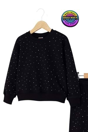 Kız Çocuk Pembe Taş Detaylı Eşofman Takımı – Işıltılı Şık ve Rahat Tasarım