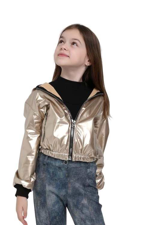 İçi İnce Polar Kız Çocuk Parlak Deri Ceket