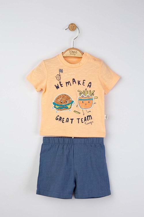 Hamburger ve Patates Baskılı Kırmızı Bebek Takım