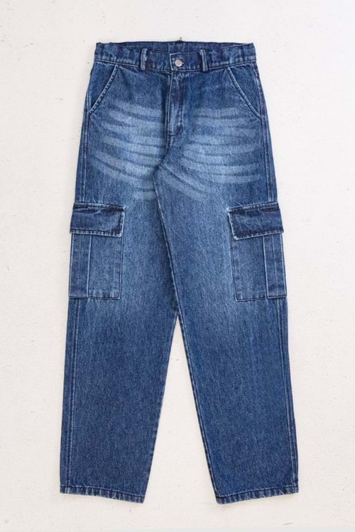 Kargo Cepli Bagi Model Kot Pantolon - İndigo - 9-10 YAŞ