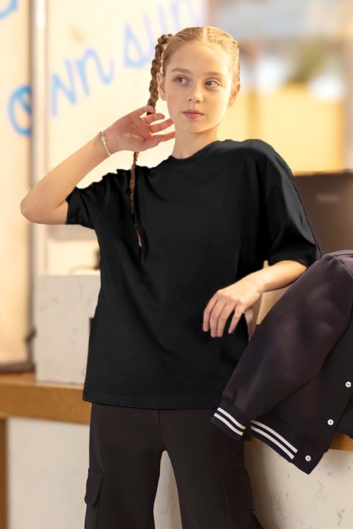 Basic Bisiklet Yaka Kız T-Shirt - 11-12 YAŞ