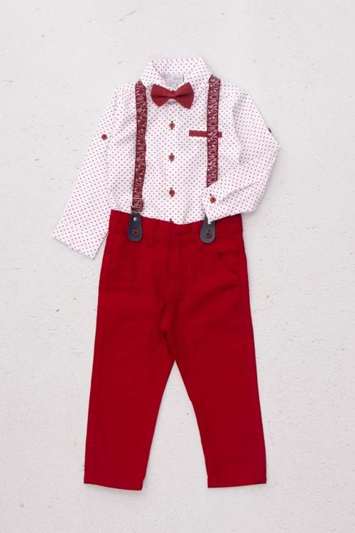 Çocuk Erkek Papyonlu Takım T Hopi Kids - Kırmızı - 7 YAŞ