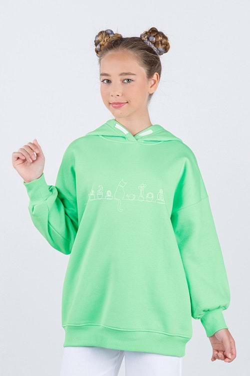 Hopi Kids Çocuk Kız Tek Sweat D - Fıstık Yeşil - 13-14 YAŞ