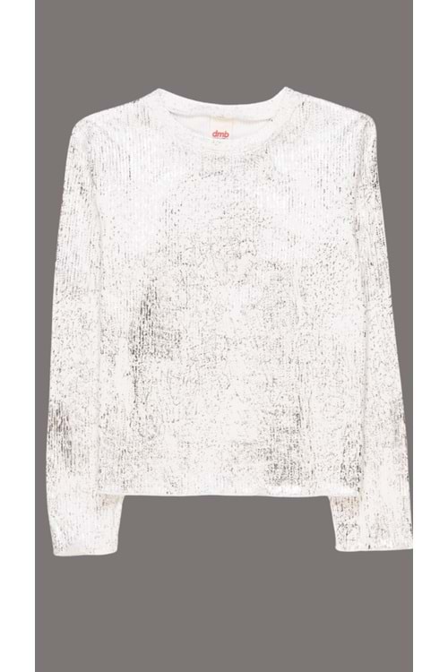 Varak Baskılı Beli Kolu Fırfırlı Kız Bady - Ekru - 6-7 YAŞ