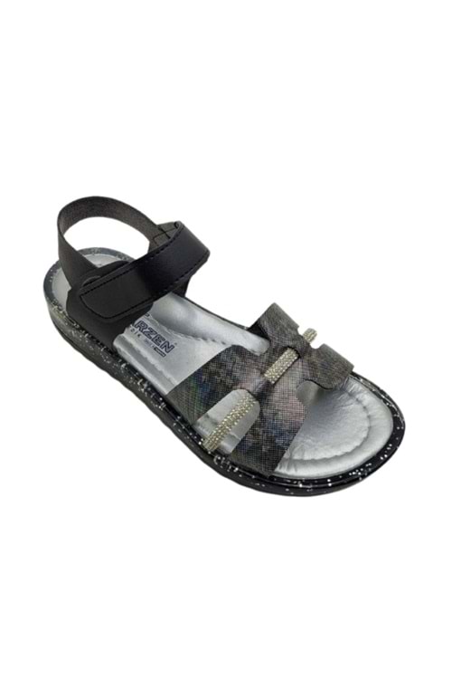 Siyah Sim Detaylı Kız Çocuk Bebek Sandalet
