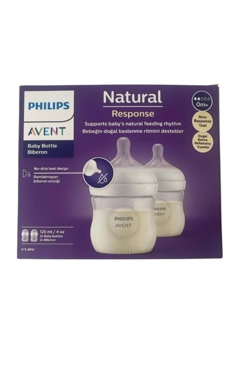 Philips Avent Natural Response PP 2'li Biberon Seti, 125 ml, 0 Ay ve Üstü, Doğal Tepkili Biberon Emziği, SCY900-02