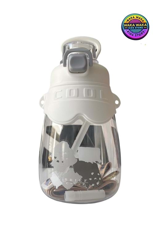 COOL Yazılı Çocuk Matara 600 ml - Şeffaf Renkli Suluk Askılı, Sızdırmaz & Pipetli