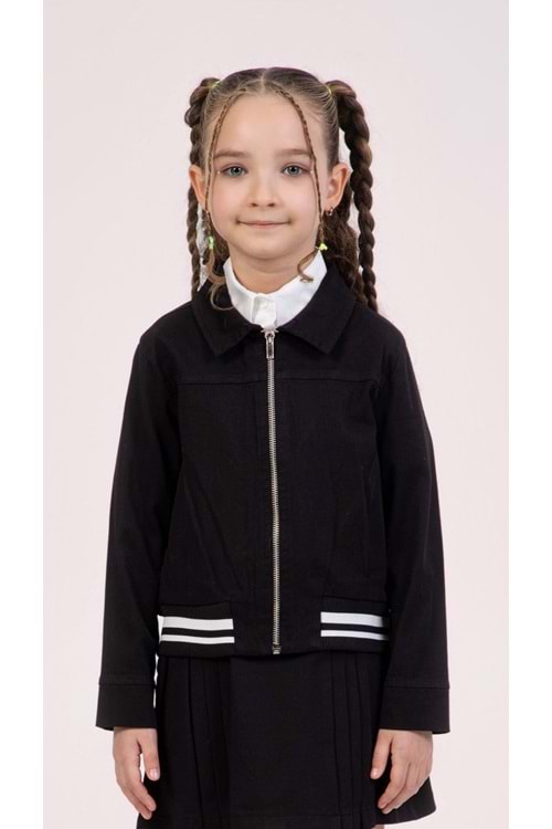 Beli Lastikli Düz Renk Kız Çocuk Gabardin Ceket