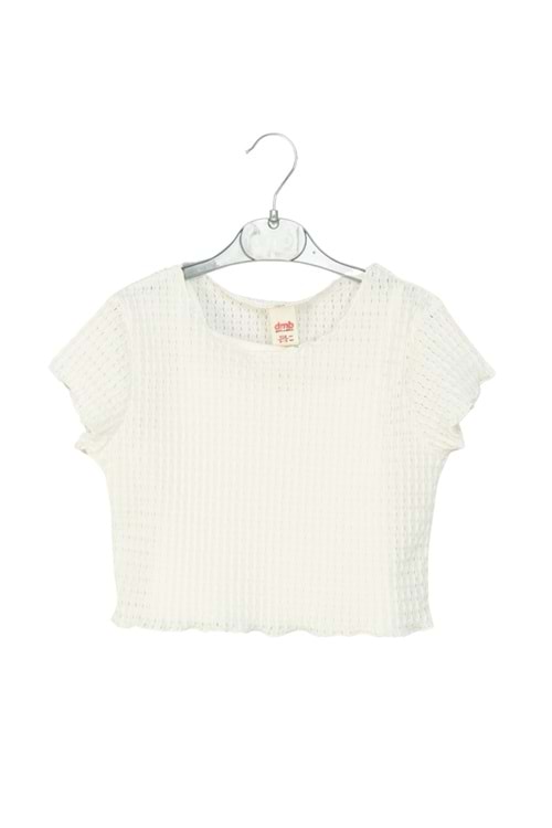 Dokulu Beyaz Kız Çocuk Kısa Kollu Tişört